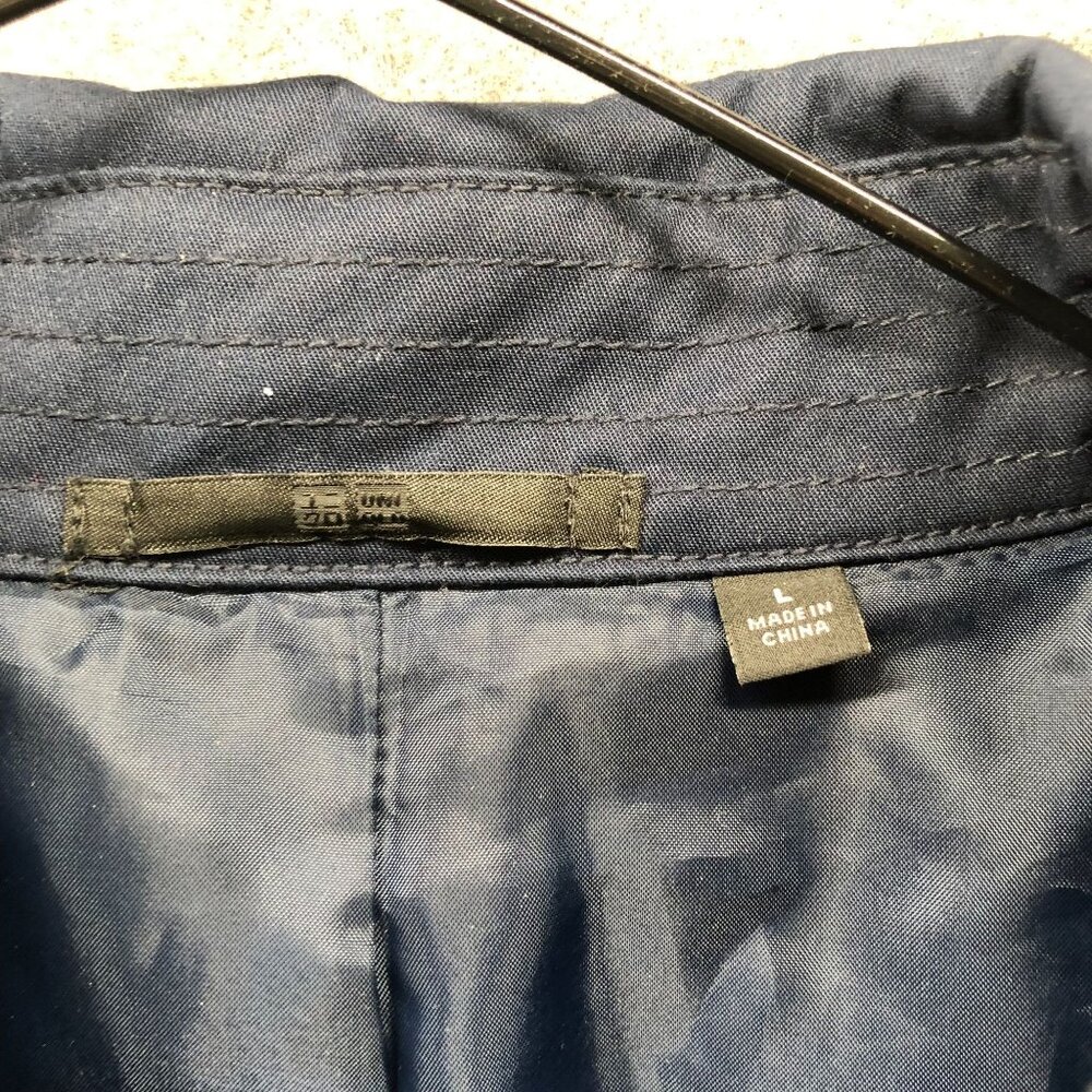 Uniqlo Belted Trench Coat Womens L Navy Blue Longline Buckle Double Breasted - Picture 7 of 8